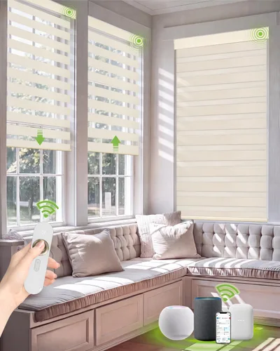 Vista 19 de Persianas motorizadas de cebra con control remoto, persianas Beige
