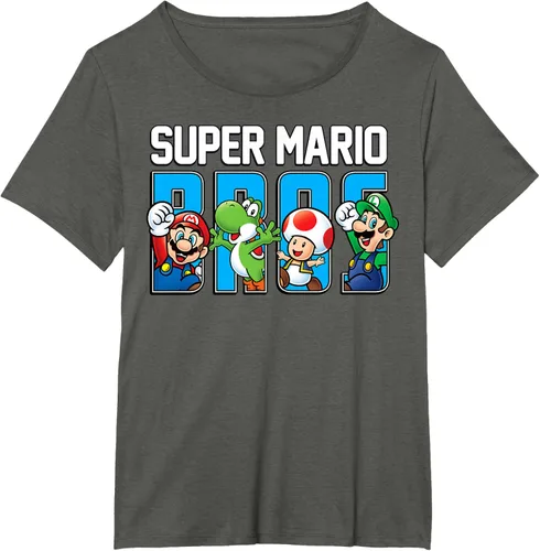 Vista 59 de Super Mario Bros Characters Letter Fill Graphic T-Shirt Camiseta, Negro