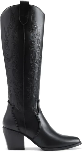 Vista 2 de Dream Pairs - Botas vaqueras para mujer, cómodas, con cremallera, tacón grueso, puntera puntiaguda, bordadas, botas altas hasta la rodilla