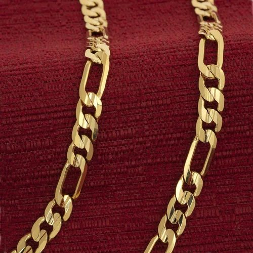 Vista 8 de LIFETIME JEWELRY Collar de cadena Figaro de 0.276 in con corte de diamante chapado en oro real de 24 quilates