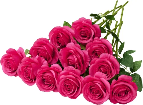 Vista 20 de 12 piezas Rosas Flores Artificiales Rosas Falsas Azul Bebé Rosas de Seda Flores de Seda Blancas Rosas con Tallos Largos para Bodas Hogar Fiestas