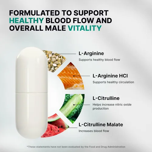 Vista 5 de Nature's Pure Blend Suplementos de óxido nítrico para hombres – L-arginina L-citrulina – Apoyo al corazón y flujo de circulación – 1500MG L arginina