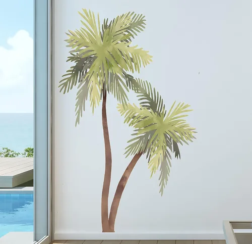 Vista 5 de Calcomanía de pared de acuarela de palmera, decoración de casa de playa, calcomanías con estampado tropical, gaviotas de pájaros, 72 pulgadas