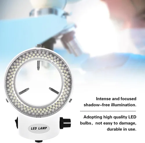 Vista 9 de Fydun Luz LED para microscopio, 144 cuentas LED de brillo ajustable lámpara de anillo para microscopio estéreo y cámara, blanco, negro