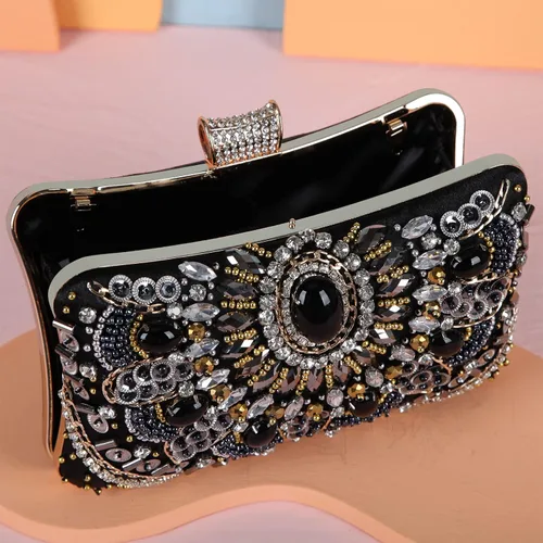 Vista 6 de Fawziya Evening Purse Crystal Beaded Pearl Big Clutch Bags For Women Clutches