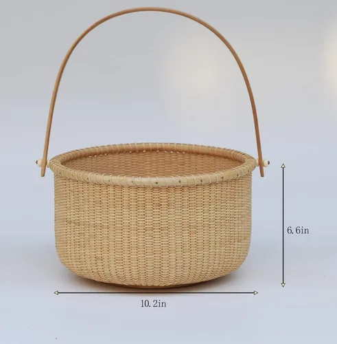 Vista 4 de Cesta redonda abierta de Nantucket con asas tejidas a mano para Pascua, picnics, regalos, decoración del hogar y más varios tamaños que van desde 5