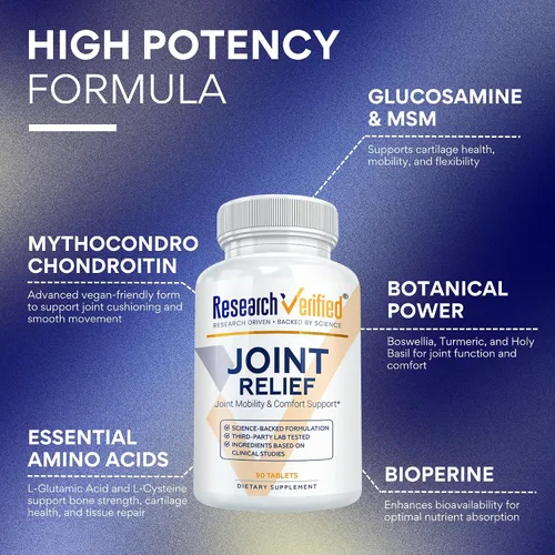 Vista 2 de Research Verified Soporte articular - Glucosamina, MSM, cúrcuma, boswellia, bioperina - vegano - 90 cápsulas - 1 mes de suministro