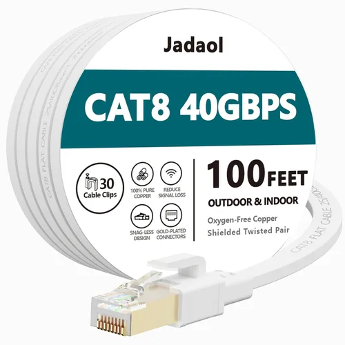 Vista 21 de Jadaol Cable Ethernet Cat8 1.5 pies 40Gbps 2000MHz Cable LAN S/FTP plano