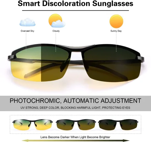 Vista 2 de YIMI Gafas de sol fotocrómicas polarizadas para hombre, para deportes al aire libre, conducción y ciclismo, antideslumbrante, UV400, gafas ligeras