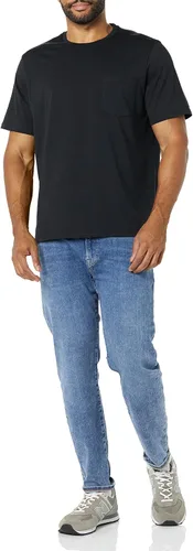 Vista 4 de Tienda Essentials Camisetas para hombre, ajuste regular, manga corta, bolsillo con cuello redondo, paquete de 2