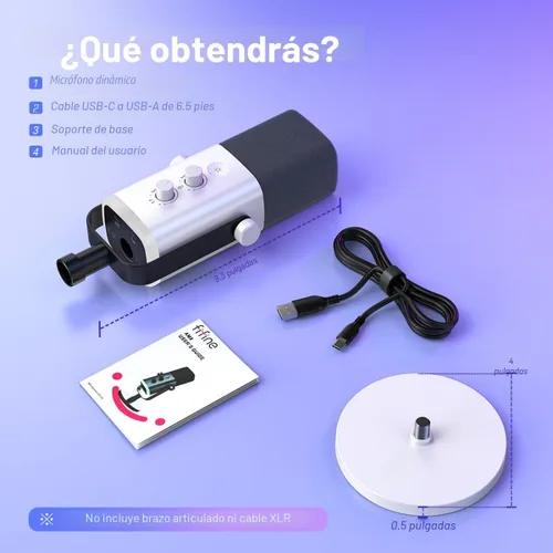 Vista 7 de FIFINE XLR/USB Micrófono para juegos de Gaming para transmisiones y podcasting, micrófono RGB para PC, con perilla de ganancia, botón de silencio