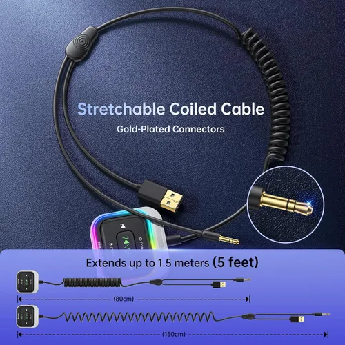 Vista 7 de Syncwire Receptor Bluetooth 5.4 0.138 in Aux Adaptador de coche Receptor Bluetooth Kit de coche con cable en espiral