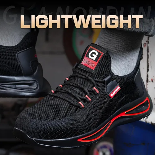 Vista 4 de GLANOUDUN Zapatos de punta de acero para hombre, zapatos de trabajo ligeros para hombres, zapatos de seguridad indestructibles para hombres, zapatos