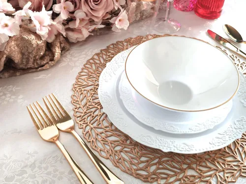 Vista 3 de Occasions: Paquete de 10 manteles individuales metálicos de vinilo prensado/decoración de boda (primavera, oro rosa)