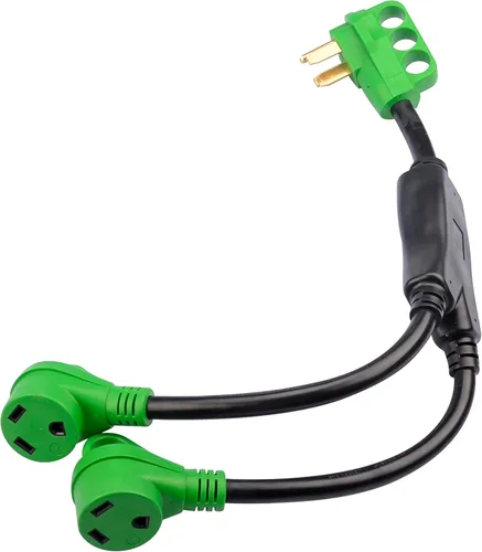 Vista 6 de RVGUARD - Cable adaptador Y para caravana con mango, dos enchufes machos TT-30 de 30 amperios a hembra 14-50 de 50 amperios, color verde Dos