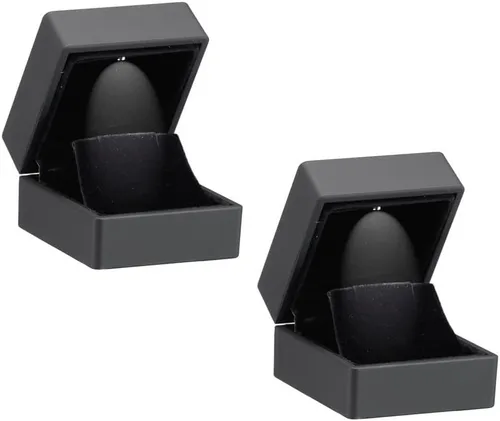 Vista 5 de Allure - Paquete de 2 cajas de lujo para aretes con luz LED, elegante estuche de diamantes en forma cuadrada, para propuesta única, compromiso