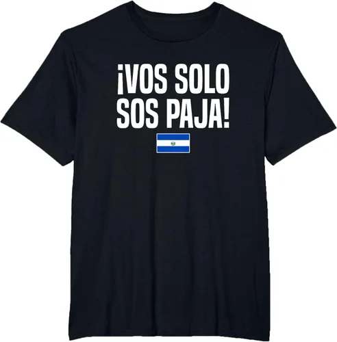 Vista 43 de Camiseta Vos Solo Sos Paja Salvadoran Slang Bandera de El Salvador, Negro