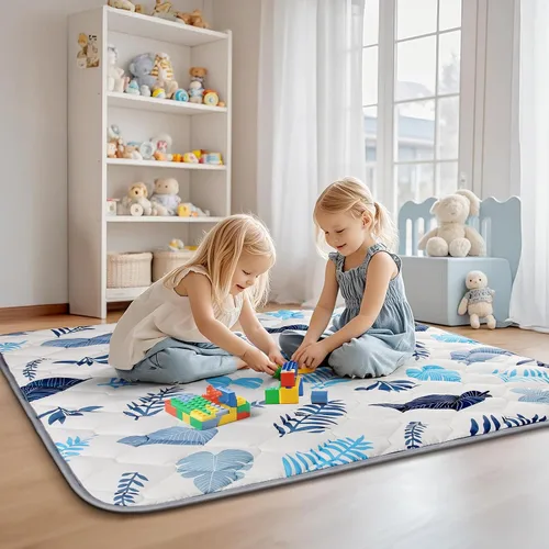 Vista 6 de Tapetes de juego para bebé, 43 x 43 pulgadas, tapete de espuma acolchada gruesa para bebés y niños pequeños, antideslizante y lavable a máquina