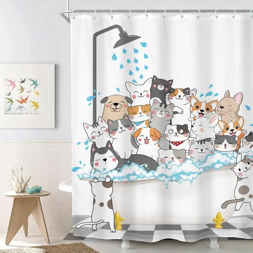 Vista 9 de SVBright Cortina de Ducha de Puesto Pequeño con Lindo Gato 36 pulgadas de ancho x 72 pulgadas de largo para Niños Casa Rodante Media Individual