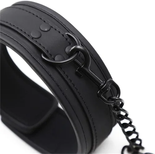 Vista 4 de Juego de collar ajustable para cosplay, collar de cuero, collar de cadena y correa para escenario, gargantillas punk., Cuero, No es una piedra