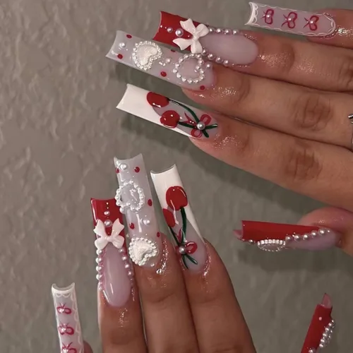 Vista 13 de BABALAL Uñas postizas punk a presión, uñas falsas cortas cuadradas, pegamento de caída de guepardo, uñas acrílicas azules y blancas con punta