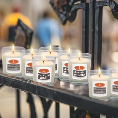Vista 5 de Paquete de 20 velas conmemorativas de Yahrzeit de cristal, buenas para las fiestas de Yizkor y Yom Kippur, Ner Neshama en vaso de vidrio