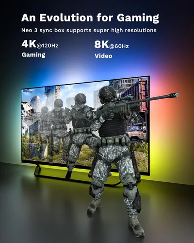 Vista 2 de Lytmi Fantasy 3 Kit de retroiluminación de TV HDMI 2.1 con caja de sincronización Wi-Fi para 65-70 pulgadas, 8K 60Hz, luces de color compatibles