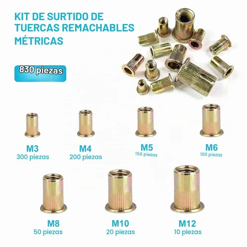 Vista 3 de Trivd Frol Juego de herramientas de tuerca de remache, kit surtido de tuercas de remache SAE/Métrica de 830 piezas M3, M4, M5, M6, M8, M10, M12