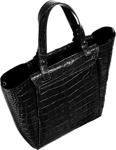 Vista 4 de Black Embossed Italian Leather Tote Handbag