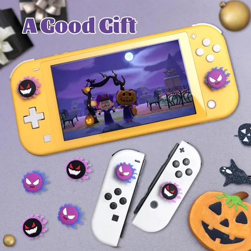 Vista 4 de NANANINO Lindas tapas de silicona para Halloween Joycon para pulgar, cubierta de joystick compatible con SwitchOLEDSwitch Lite, 4 unidades, fantasma