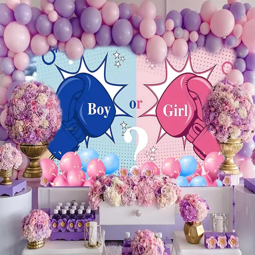 Vista 5 de Fondo de boxeo, vinilo de 5 x 3 pies, tema de revelación de género, fondo de fotografía para decoración de fiesta de baby shower BJZYPR206