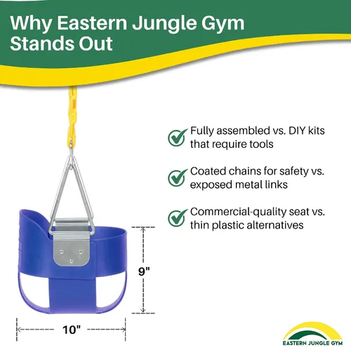 Vista 5 de Eastern Jungle Gym Asiento de columpio para niño con respaldo alto y respaldo alto Cadenas revestidas totalmente montadas Accesorio de columpio