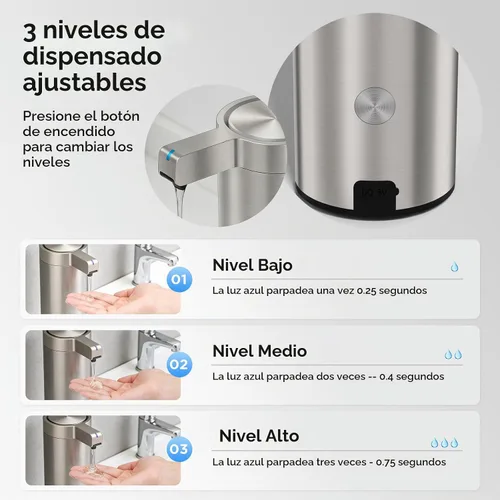 Vista 2 de Newise Dispensador automático de jabón, sin contacto, 9 oz, acero Acero inoxidable