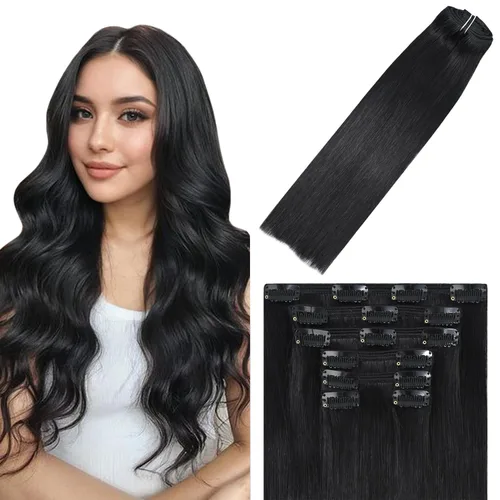 Vista 63 de WindTouch - Extensiones de cabello humano liso con pinzas, color negro azabache, 2.47 onzas, N.° 1, 12 pulgadas, 7