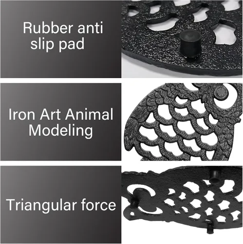 Vista 3 de Salvamanteles de búho de hierro fundido, salvamanteles de búho para platos calientes, salvamanteles de metal para cocina, salvamanteles de metal