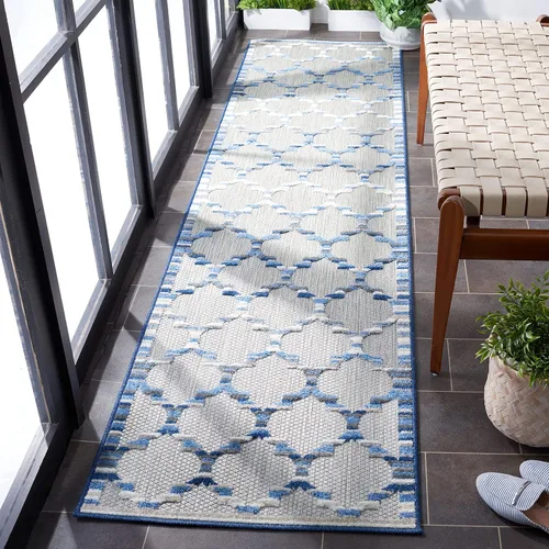 Vista 19 de SAFAVIEH Alfombra lavable para exteriores, colección Cabaña, 2'2" x 5', azul y gris, no desprende pelusa y fácil de limpiar, entrada puerta
