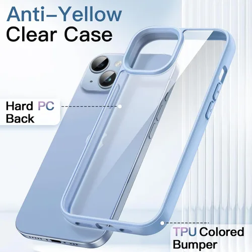 Vista 3 de JETech Funda para iPhone 14 Plus de 6.7 pulgadas, a prueba de golpes, marco de TPU mate de color sólido, parte trasera transparente antiarañazos