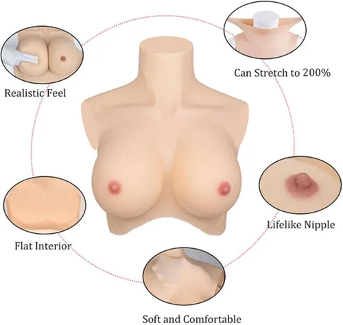 Vista 3 de Pechos de silicona C-G Cup Breast Forms Fake Boobs para Crossdresser Drag Queen Transgénero AlgodónGel Relleno