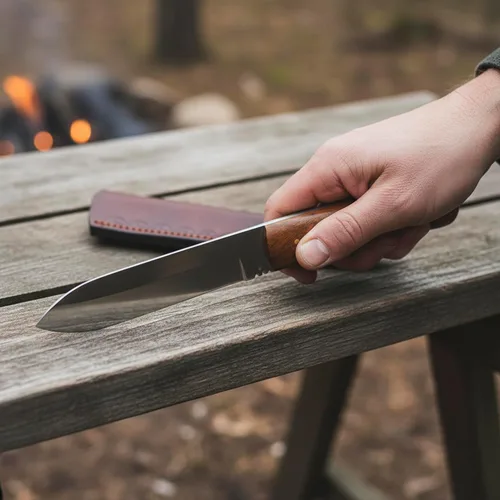 Vista 5 de SZCO Cuchillo de Caza Full Tang de 8 Pulgadas - Cuchillo de Campamento Clásico Patch con Mango de Madera de Burlwood, Hoja de Acero Inoxidable