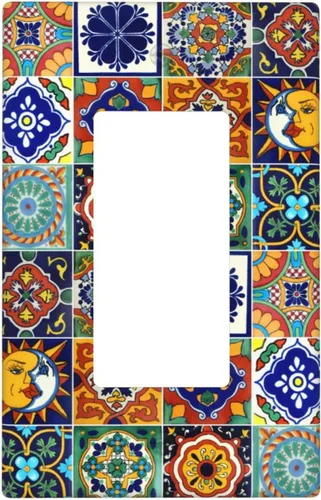Vista 20 de Talavera - Azulejos mexicanos con 1 palanca, 2 placas de pared, placas de pared para decorar tomas de corriente, placa de interruptor decorativa