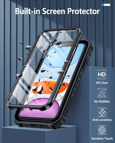 Vista 4 de FNTCASE Funda para iPhone 11: funda para iPhone XR [protector de pantalla y soporte integrados] [protección contra caídas de grado militar] Negro