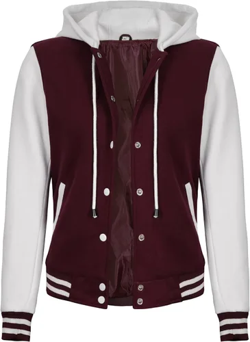 Vista 2 de Decrum Chaqueta Varsity con capucha para mujer, chaquetas ligeras Letterman Highschool Baseball Bomber para mujer