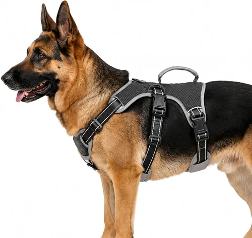 Vista 23 de Arnés de perro multiusos con soporte, arnés reflectante a prueba de escapes sin tirones ajustable con asa duradera, arnés para caminar para perros