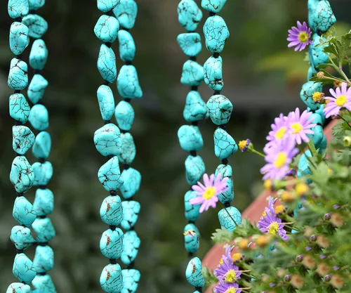 Vista 5 de Perlas de turquesa collar sin fin largo anudado piedra multi-Strand capa collares hechos a mano joyería