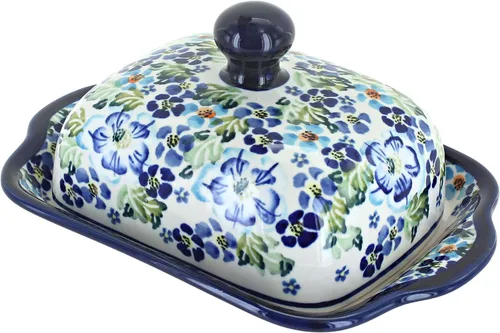 Vista 10 de Blue Rose Polish Pottery – Mantequillera cuadrada de tulipán azul – Se adapta a 1 barra – Mantequera para organización y almacenamiento de encimera