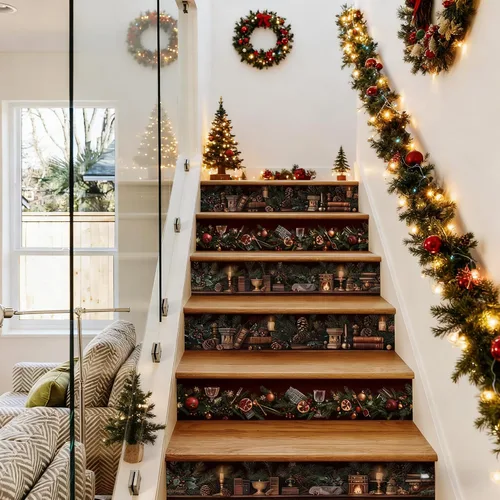 Vista 5 de AMAZING WALL Pegatinas elevadoras de Navidad para biblioteca de Navidad, calcomanías para escaleras autoadhesivas, 6