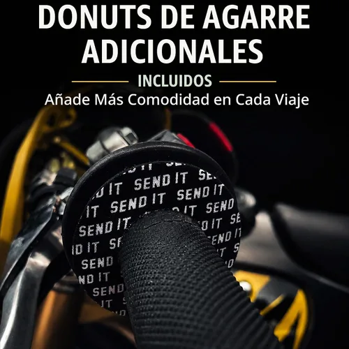 Vista 5 de SEND IT Almohadilla de Manillar con FREE GRIP DONUTS - Ajuste Universal para Motos de Cross y ATVs Barra Transversal (NEGRO, Redondo)