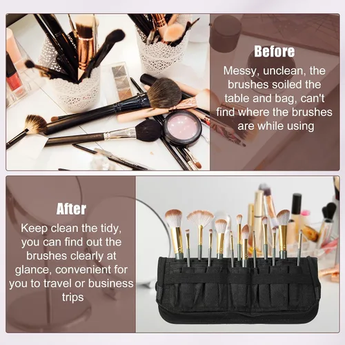 Vista 7 de VOCOSTE Soporte plegable para brochas de maquillaje, 23 bolsillos, organizador de brochas de maquillaje, bolsa de viaje para brochas de maquillaje