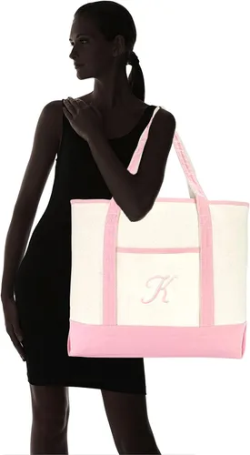 Vista 7 de DALIX Bolso de mano de lona de algodón para mujer Bolsos de hombro grandes Monograma rosa A - Z K