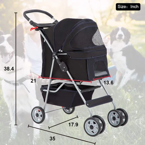 Vista 7 de BestPet Cochecito para mascotas, gato y perro, jaula de viaje, plegable, color negro